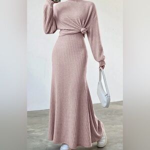 Stunning blush pink maxi dress with matching sweater set